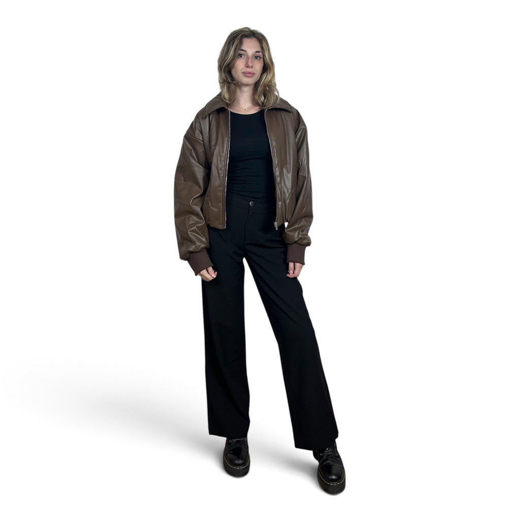 Bomber In Ecopelle Oversize | Marrone