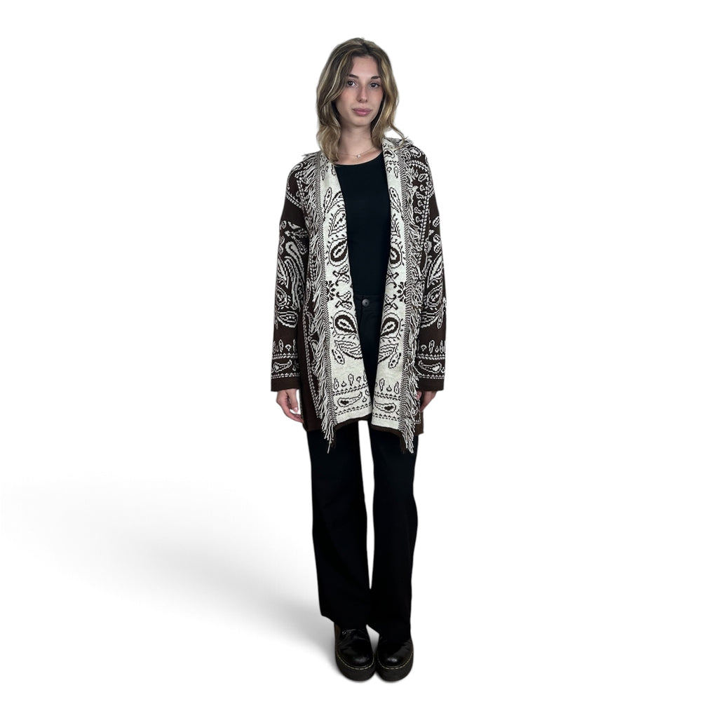 Cardigan Paisley con Frange | Marrone