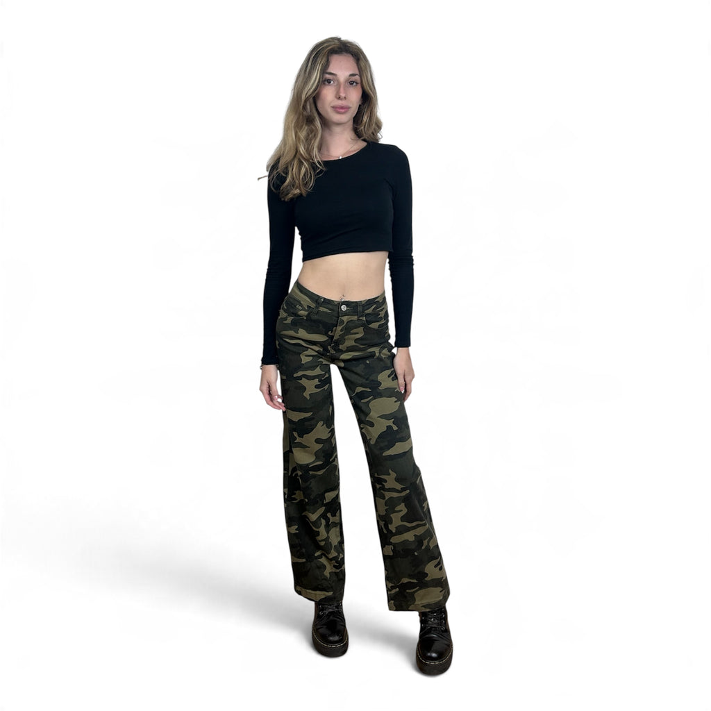 Pantaloni Wide Leg Mimetici