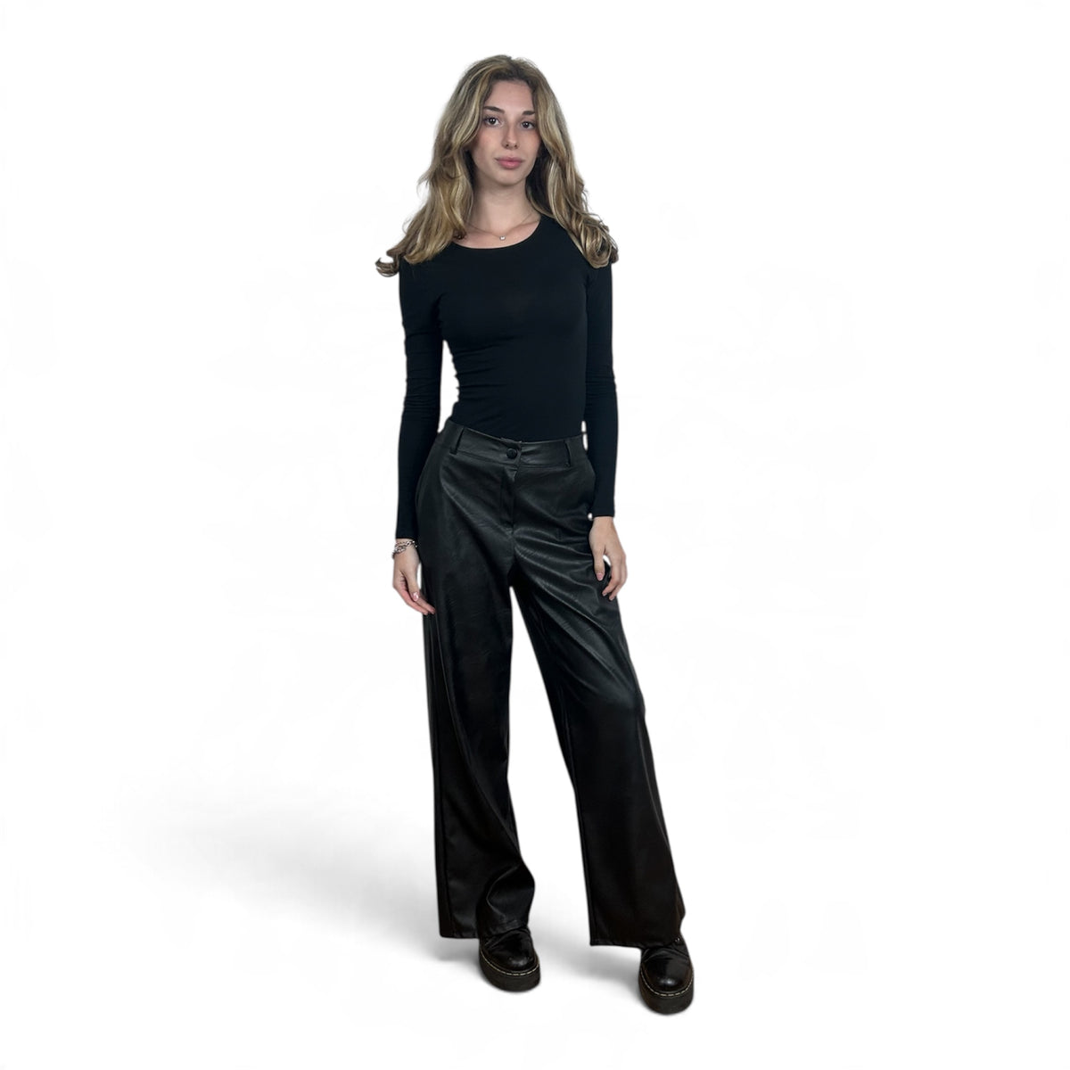 Pantalone a Palazzo In Ecopelle Nero