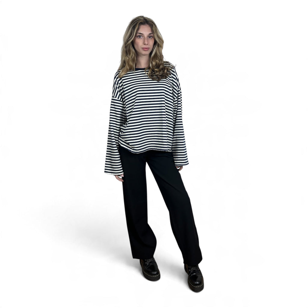 Longsleeve Oversize a Righe | Blu e Panna