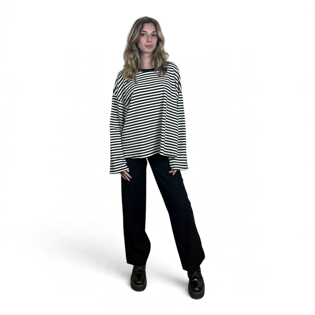 Longsleeve Oversize a Righe | Nero e Panna