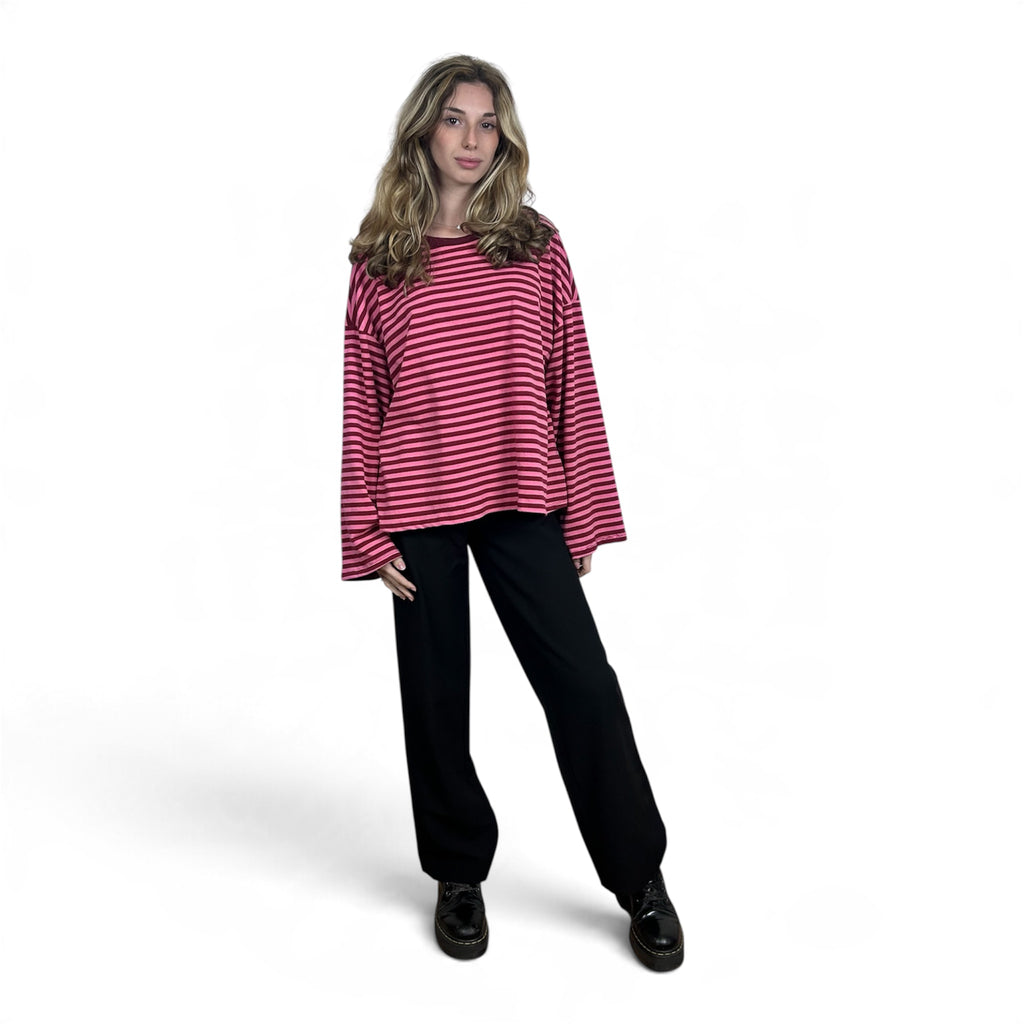 Longsleeve Oversize a Righe | Rosa e Bordeaux