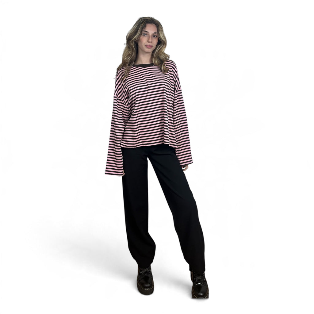 Longsleeve Oversize a Righe | Rosa e Marrone