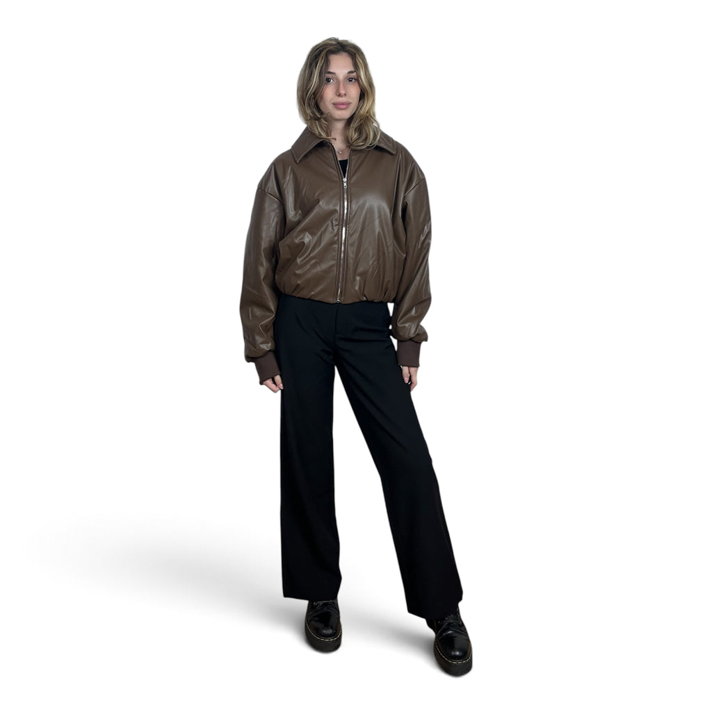 Bomber In Ecopelle Oversize | Marrone
