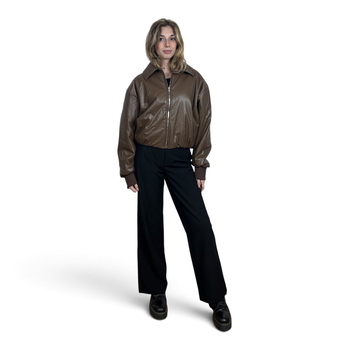 Bomber In Ecopelle Oversize Marrone