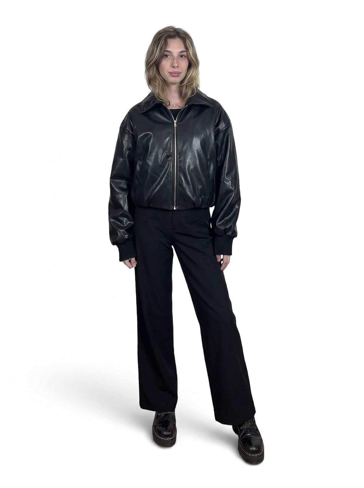 Bomber In Ecopelle Oversize Nero
