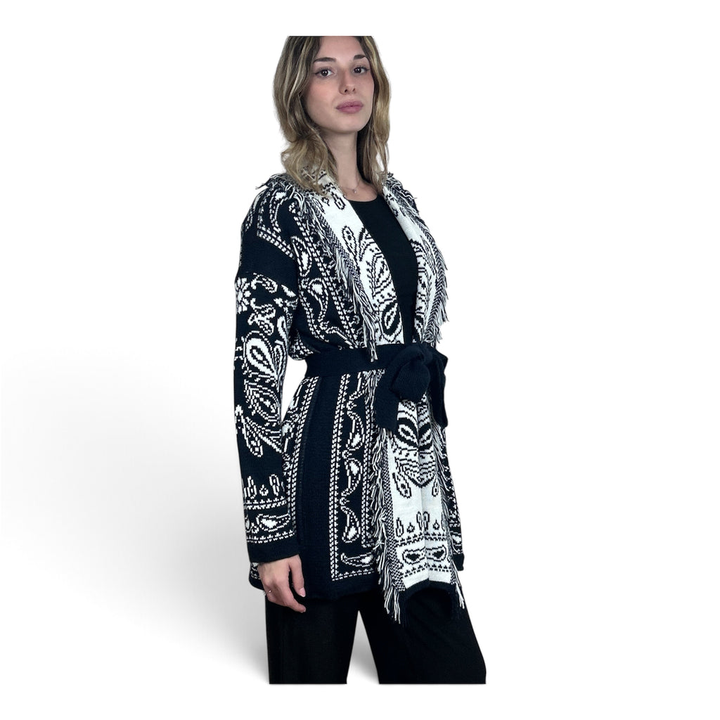 Cardigan Paisley con Frange | Blu Notte