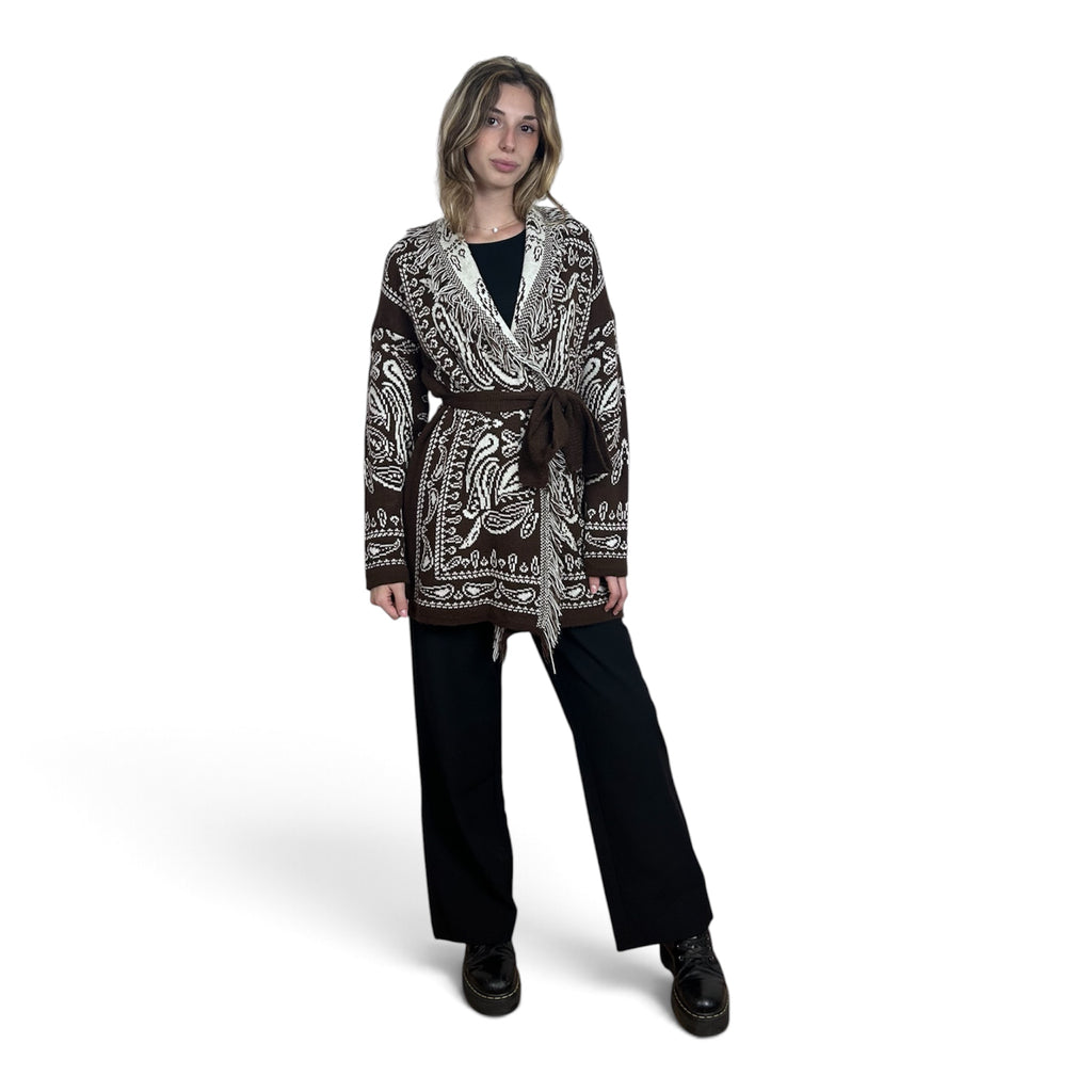 Cardigan Paisley con Frange | Marrone