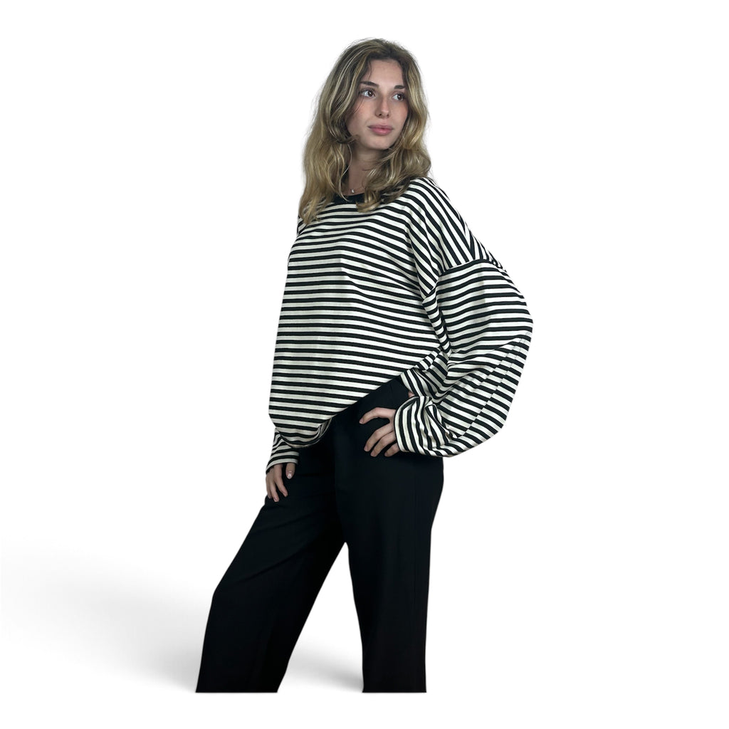 Longsleeve Oversize a Righe | Nero e Panna