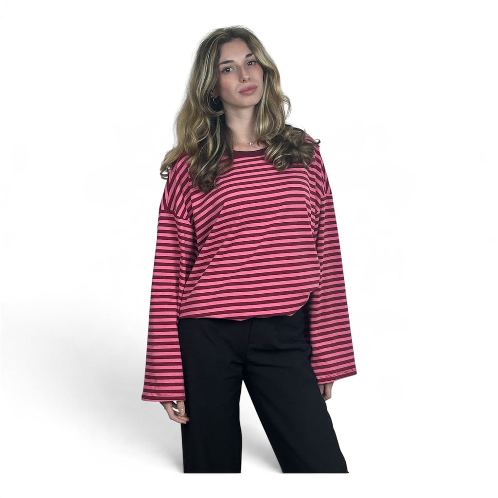 Longsleeve Oversize a Righe | Rosa e Bordeaux