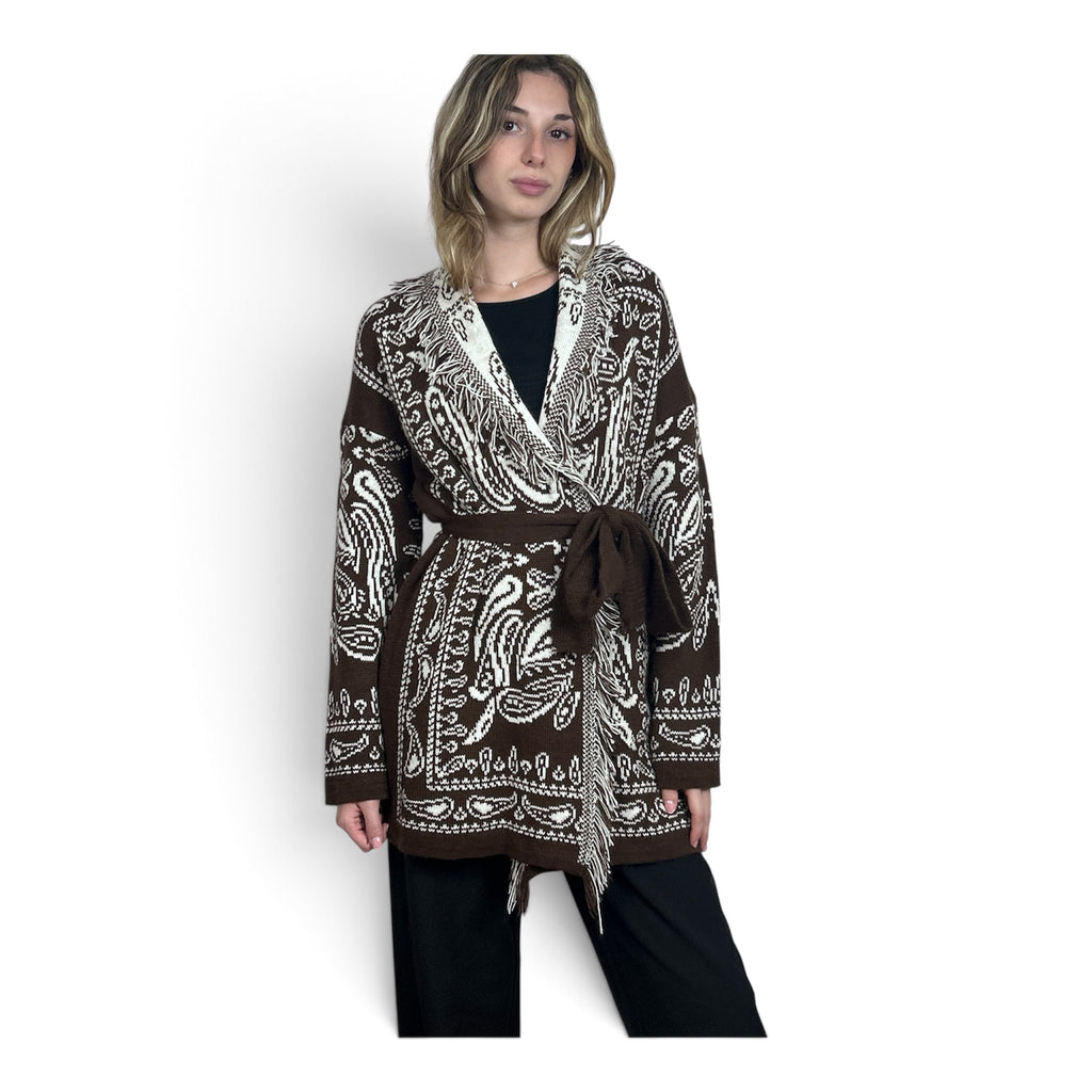 Cardigan Paisley con Frange | Marrone