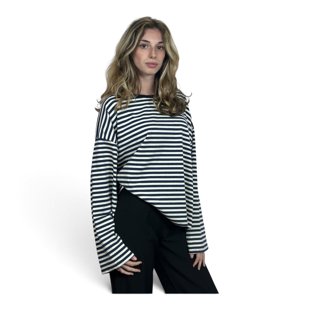 Longsleeve Oversize a Righe | Blu e Panna