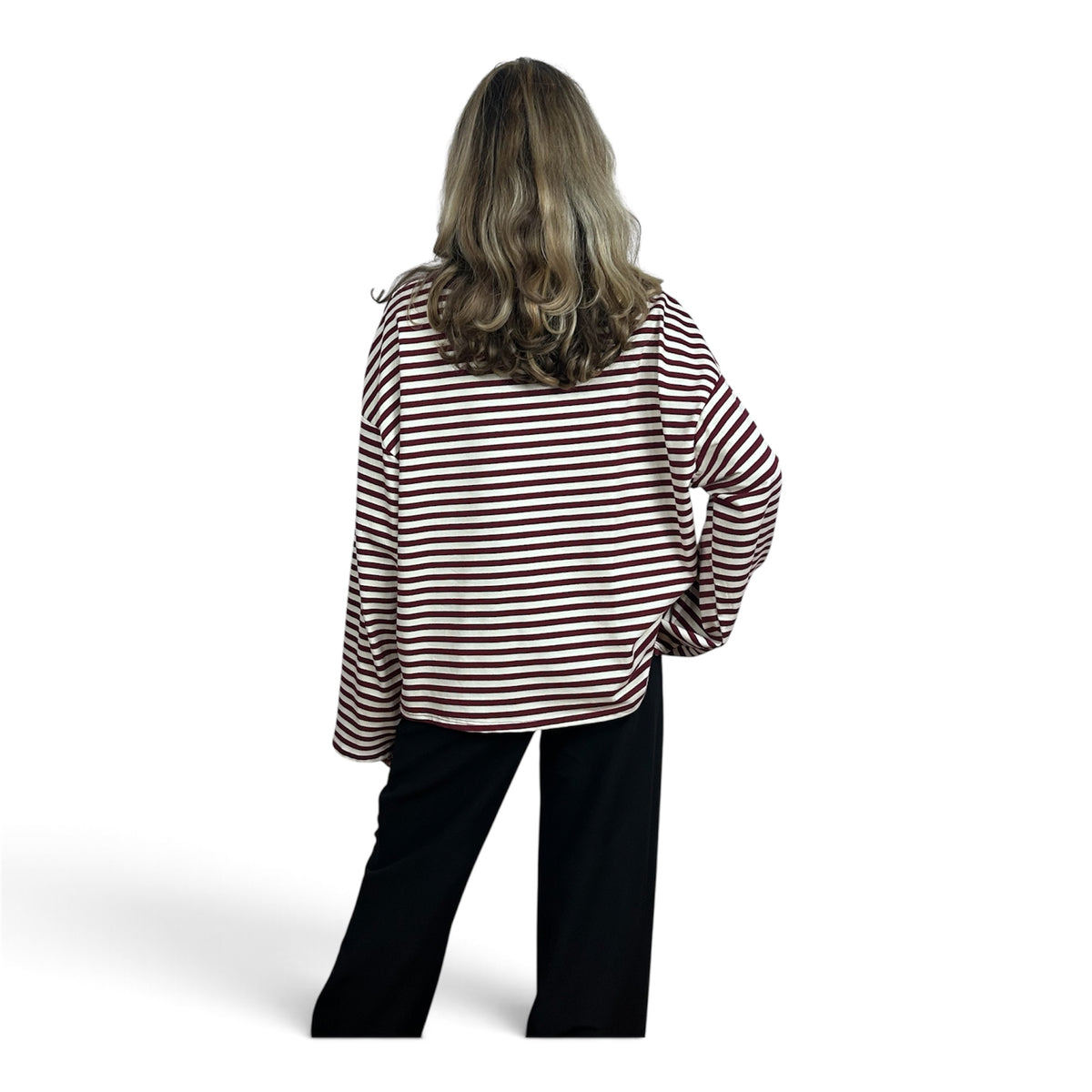 Longsleeve Oversize a Righe Bordeaux e Panna