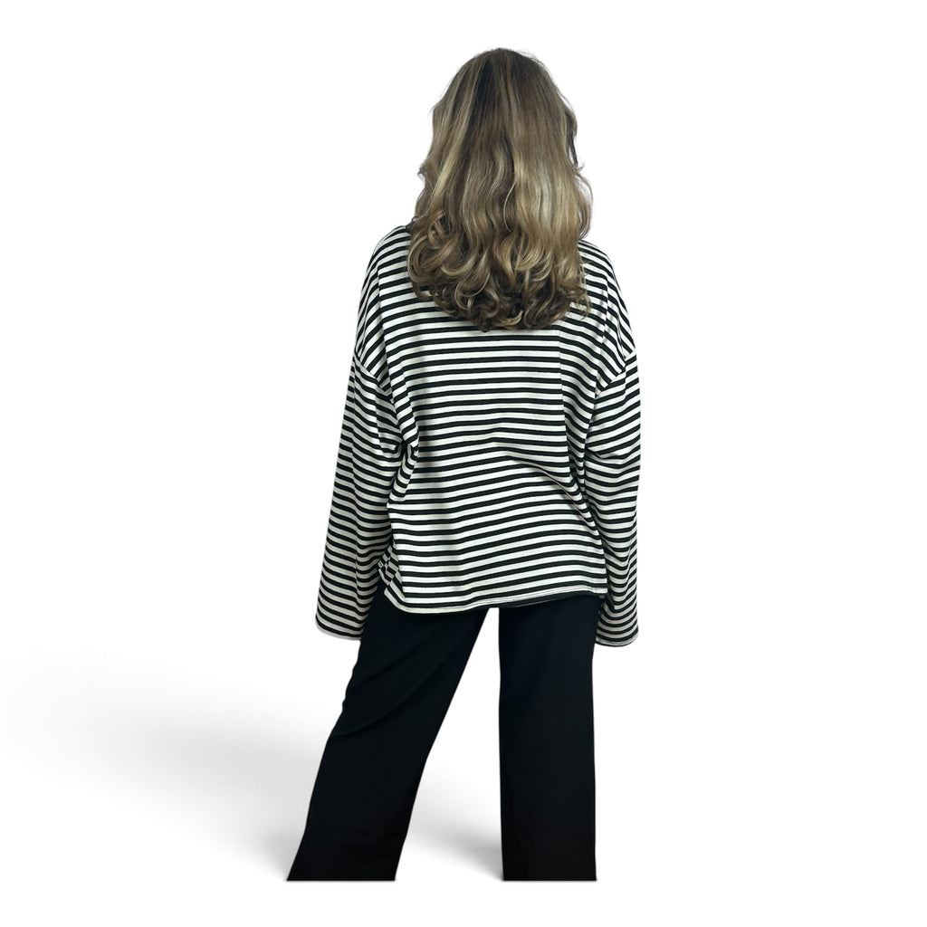 Longsleeve Oversize a Righe | Nero e Panna