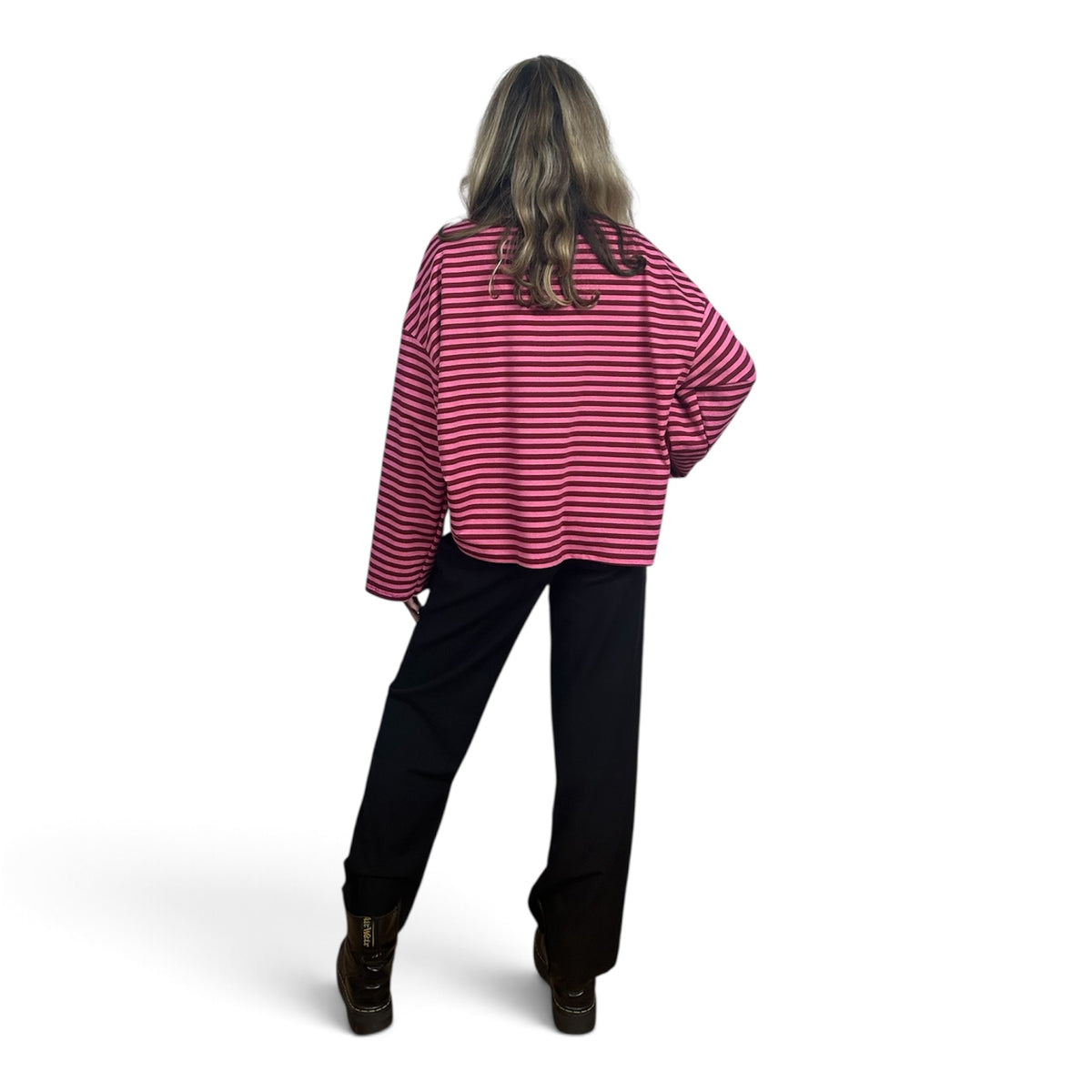 Longsleeve Oversize a Righe Rosa e Bordeaux