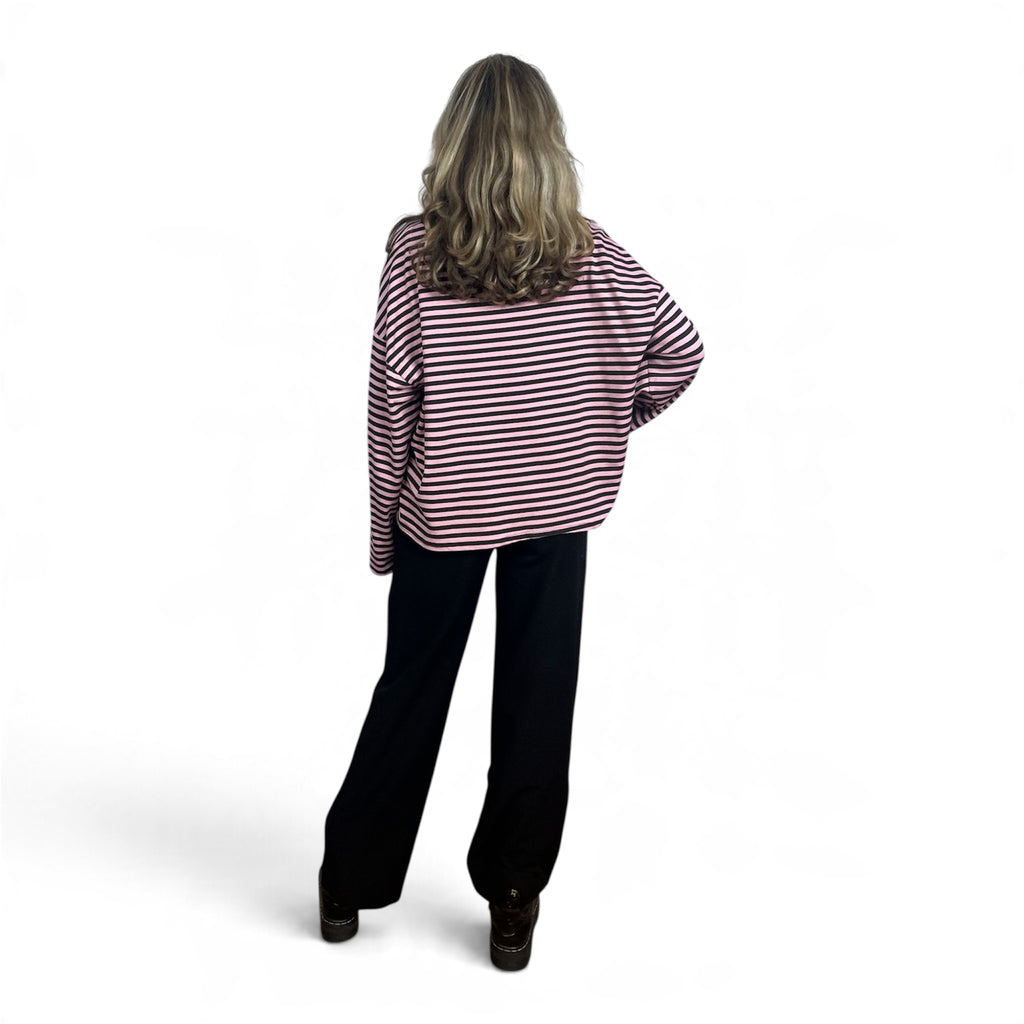 Longsleeve Oversize a Righe | Rosa e Marrone
