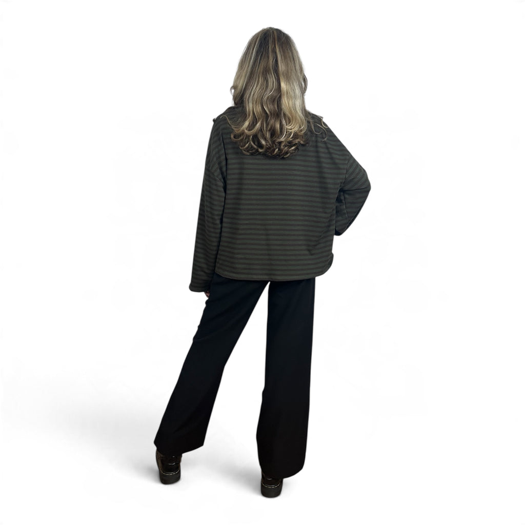 Longsleeve Oversize a Righe | Verde e Marrone Scuro