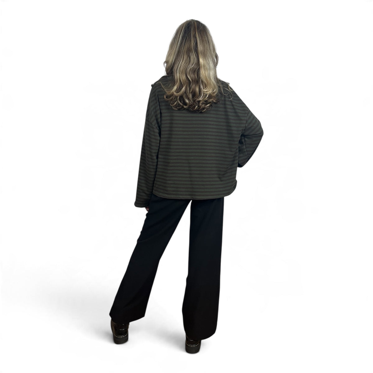 Longsleeve Oversize a Righe Verde e Marrone Scuro