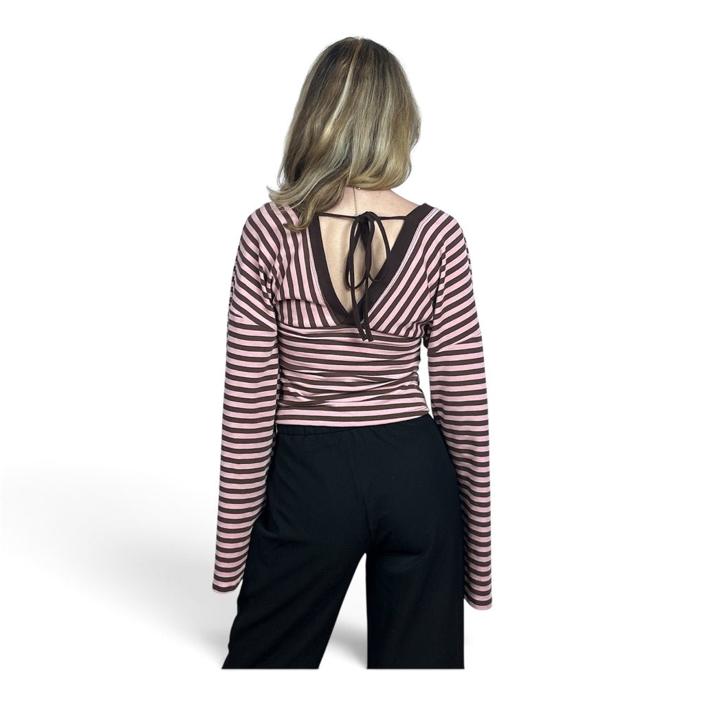 Maglia a Righe Con Scollo Rosa e Marrone