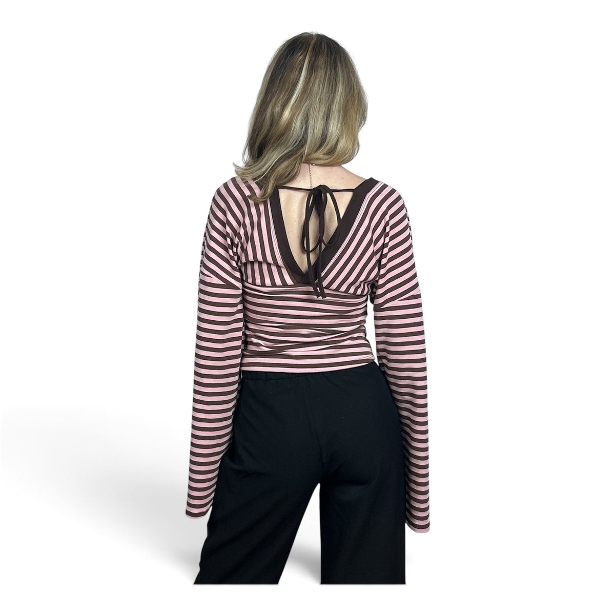 Maglia a Righe Con Scollo Rosa e Marrone