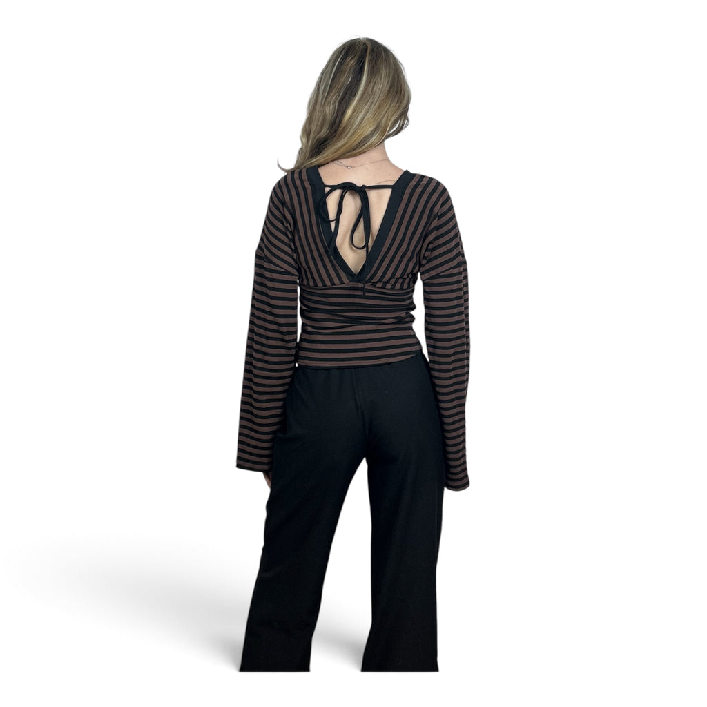 Maglia a Righe Con Scollo Marrone e Nera