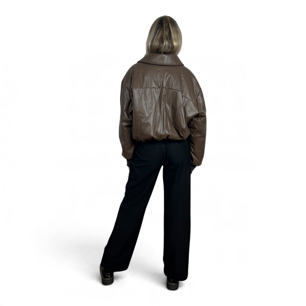 Bomber In Ecopelle Oversize | Marrone