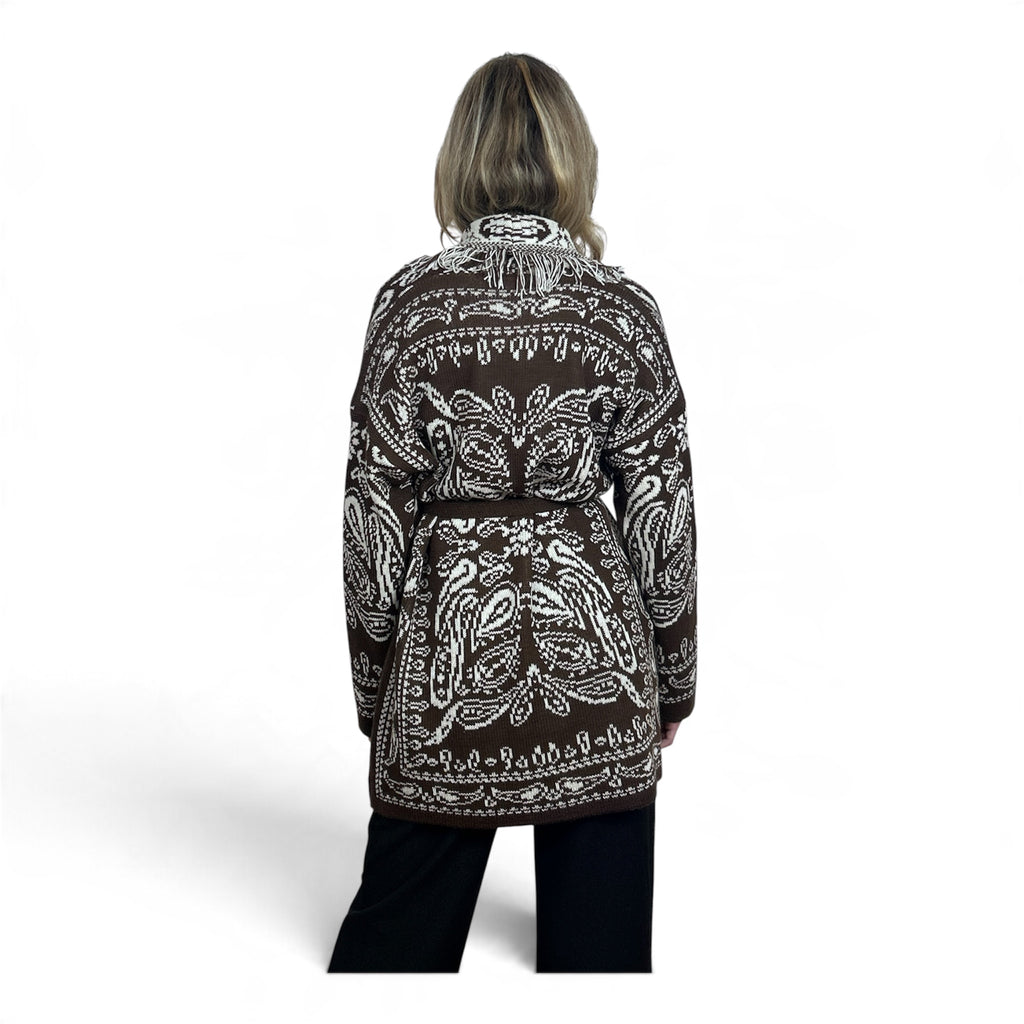 Cardigan Paisley con Frange | Marrone