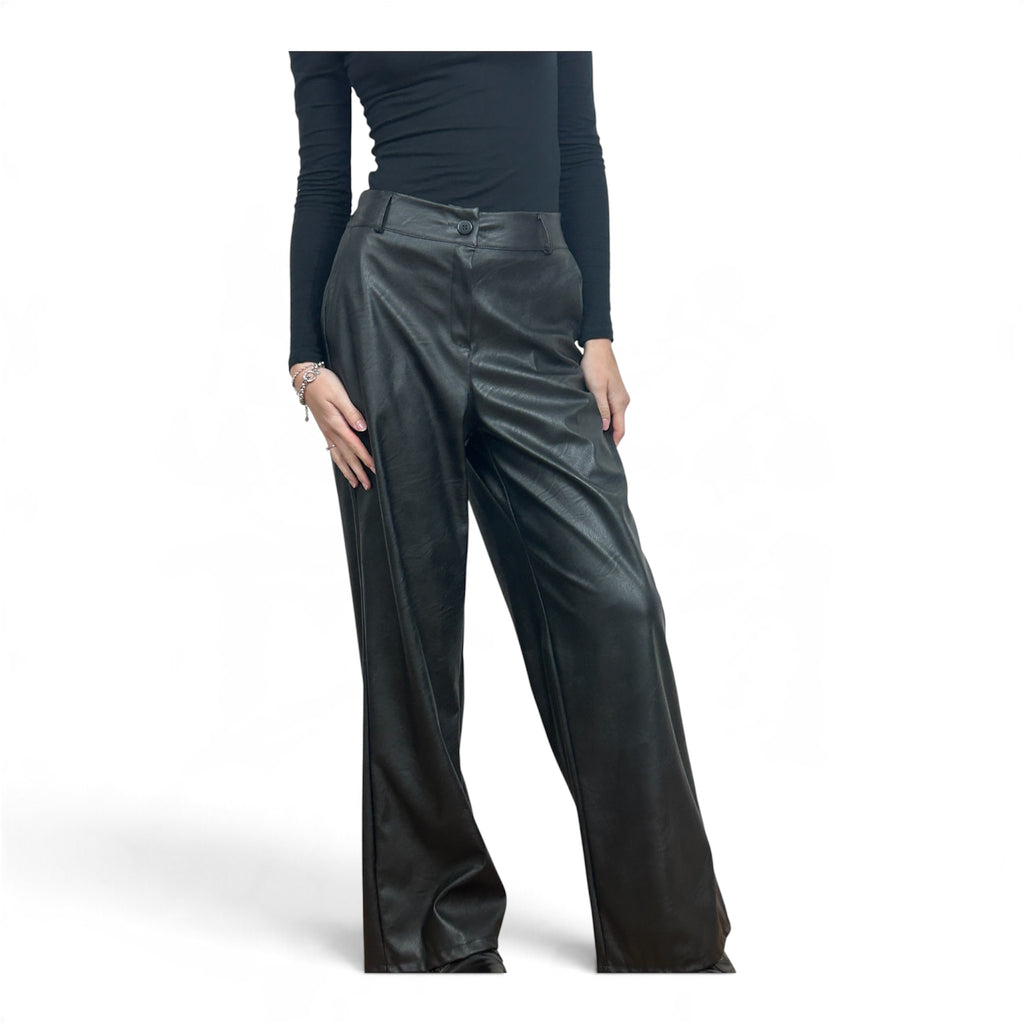 Pantalone a Palazzo In Ecopelle Nero