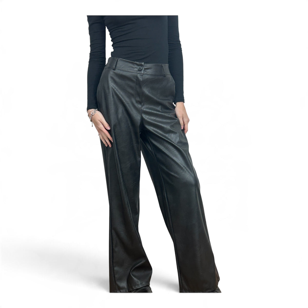 Pantalone a Palazzo In Ecopelle Nero