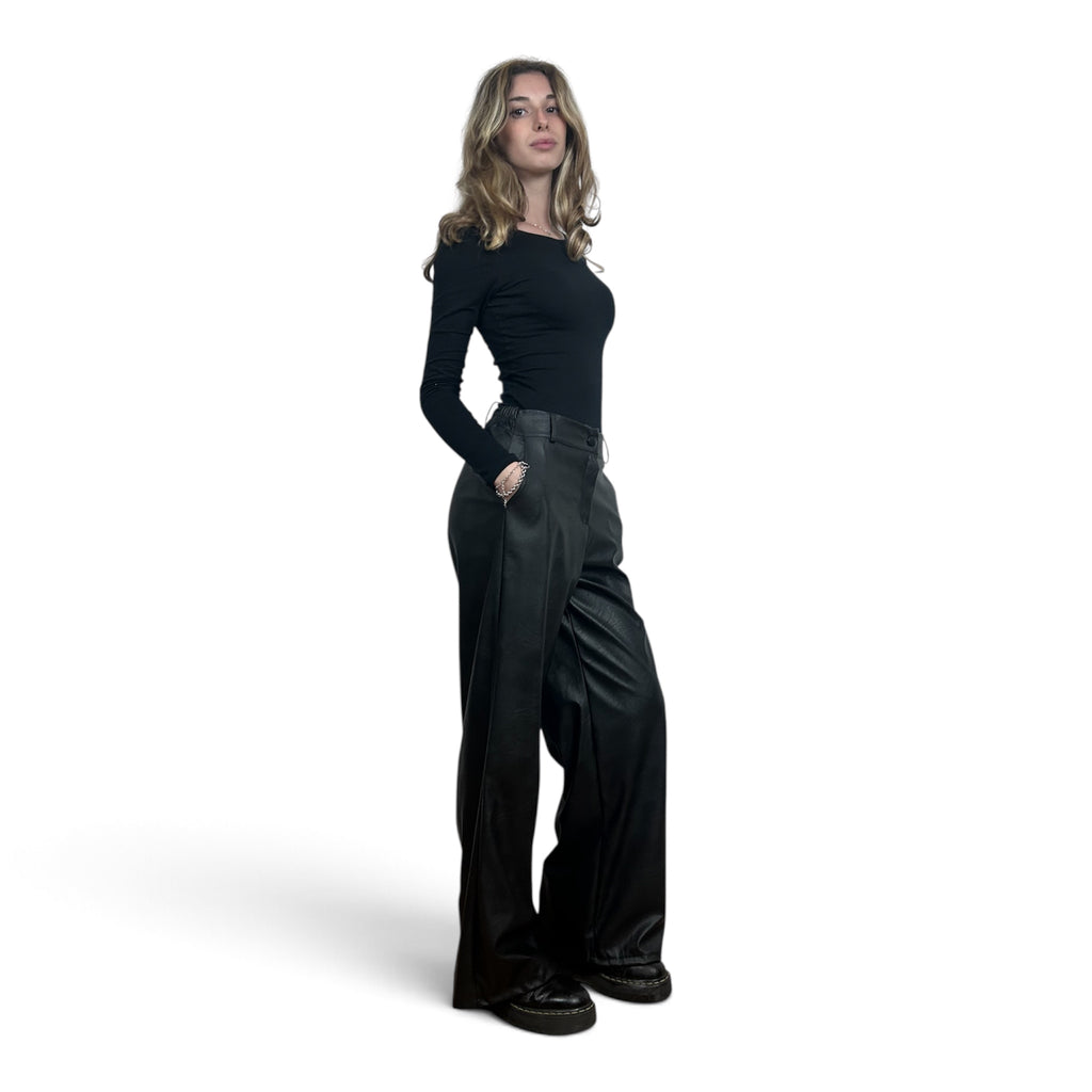 Pantalone a Palazzo In Ecopelle Nero