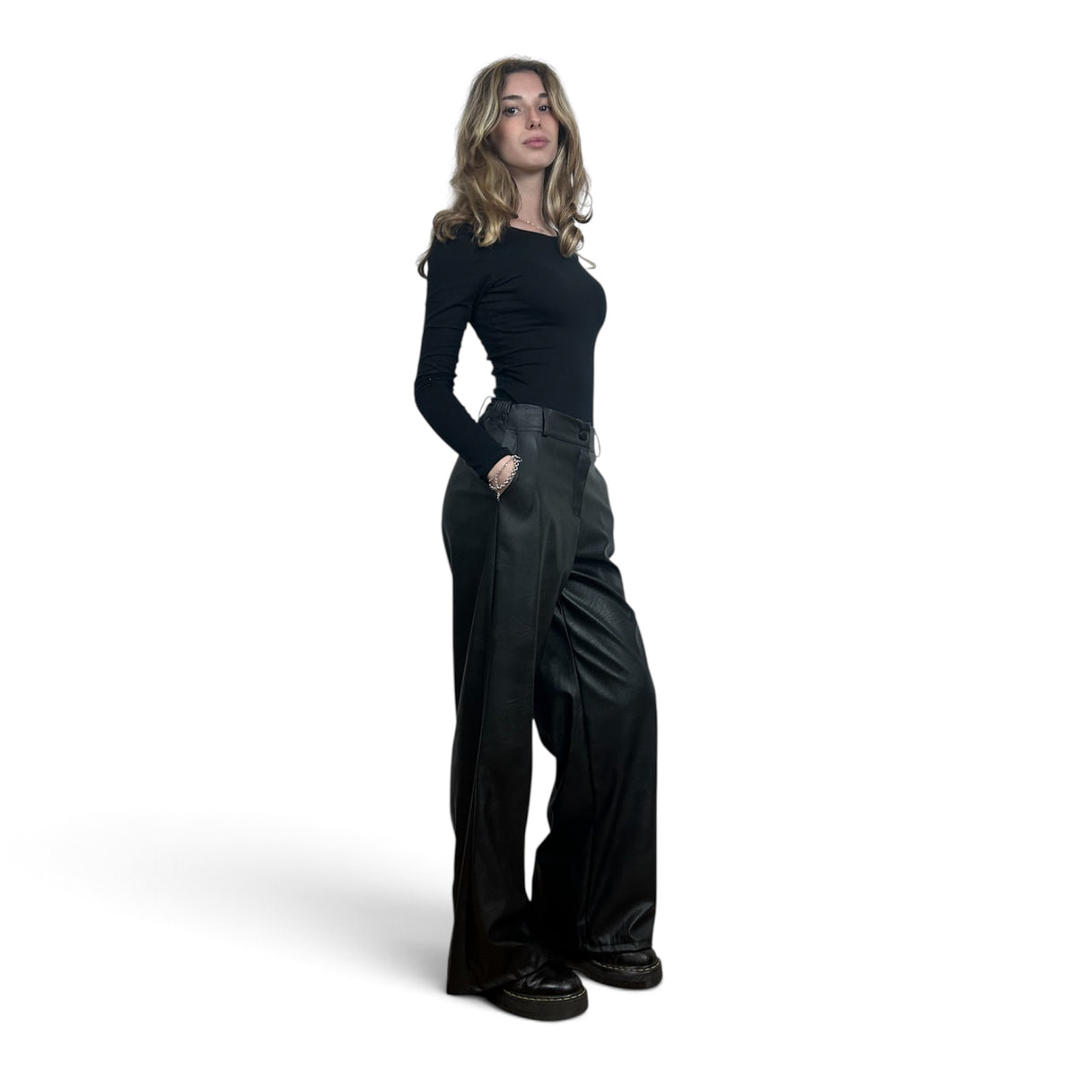 Pantalone a Palazzo In Ecopelle Nero