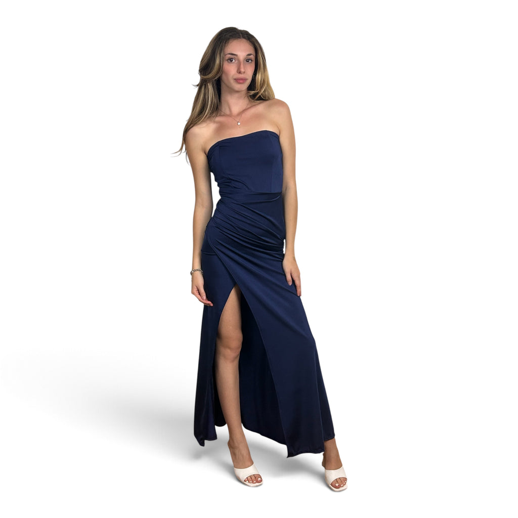 Abito Lungo Blu Notte con Spacco