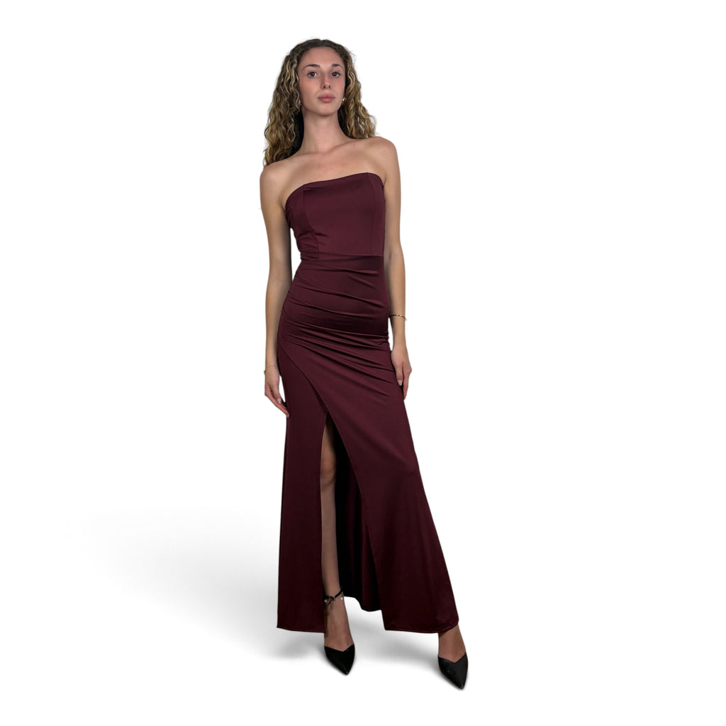 Abito Lungo Bordeaux con Spacco