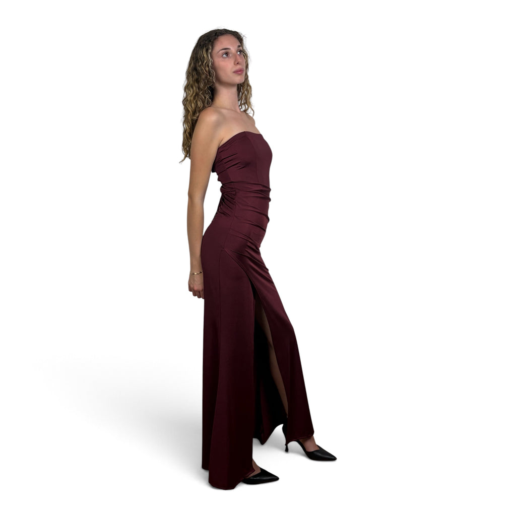 Abito Lungo Bordeaux con Spacco