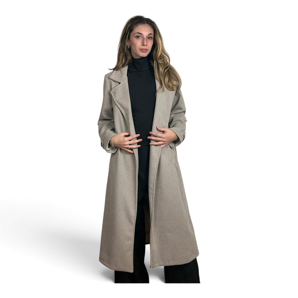 Cappotto Lungo Spigato Grigio Cenere