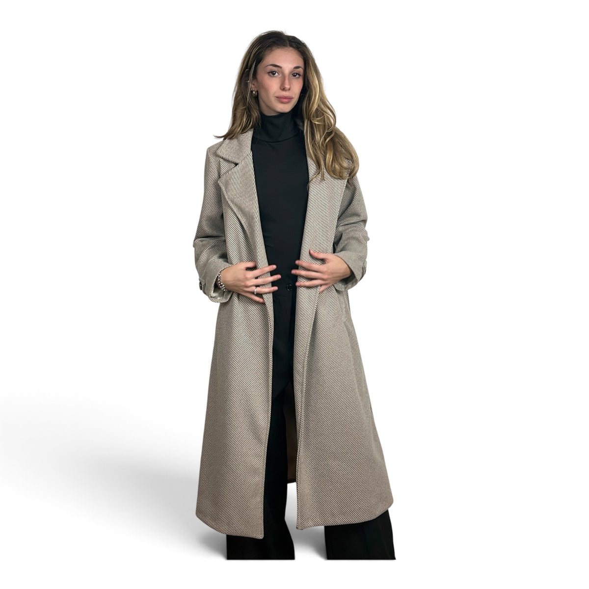 Cappotto Lungo Spigato Grigio Cenere