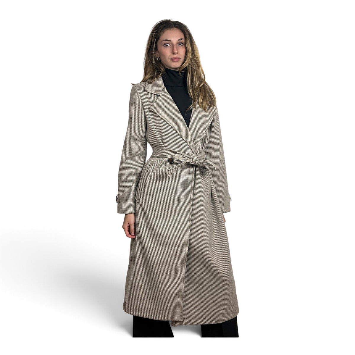 Cappotto Lungo Spigato Grigio Cenere