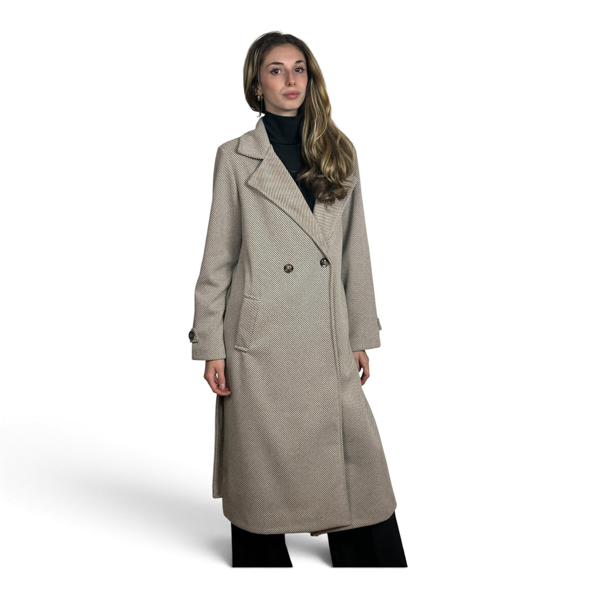 Cappotto Lungo Spigato Grigio Cenere