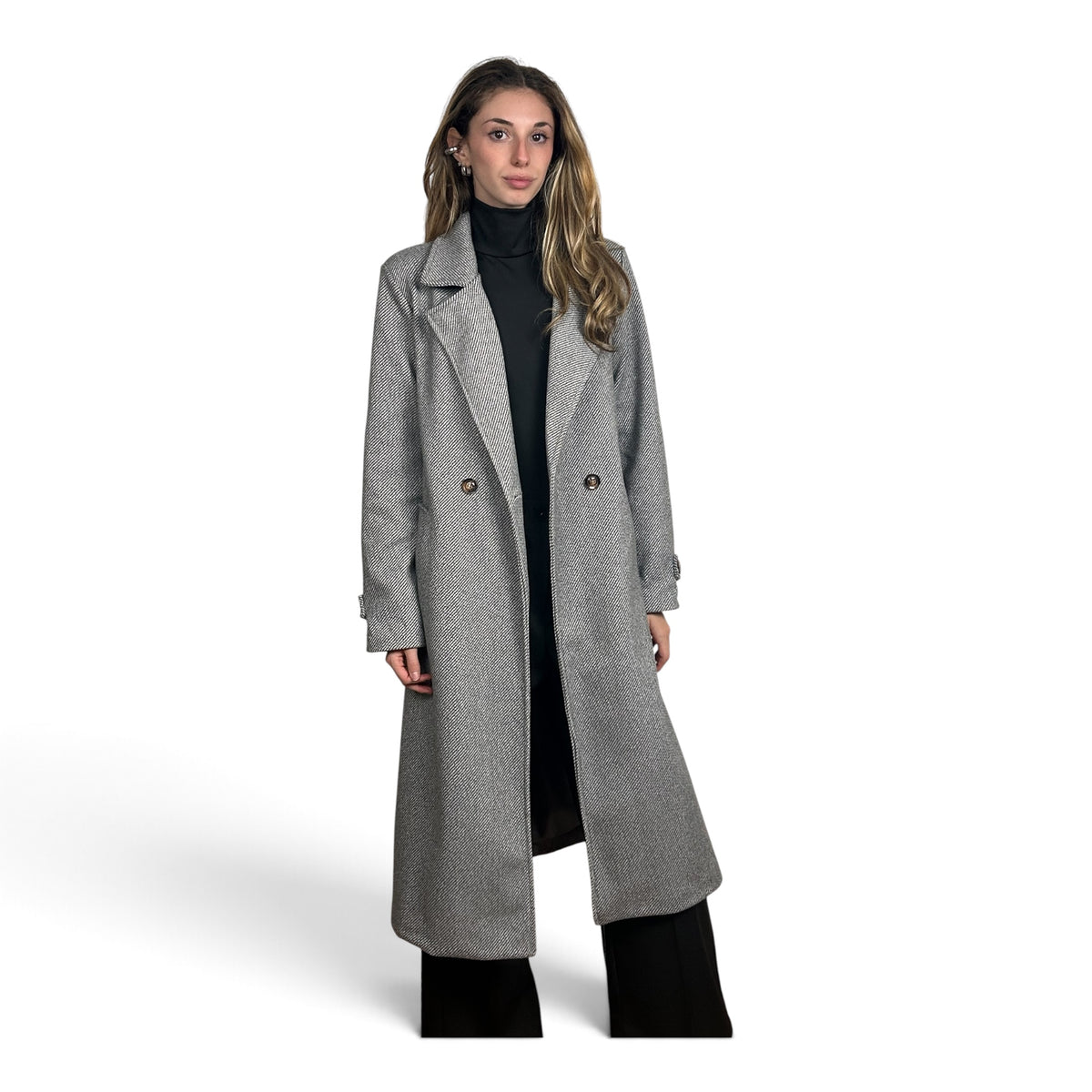 Cappotto Lungo Spigato Grigio