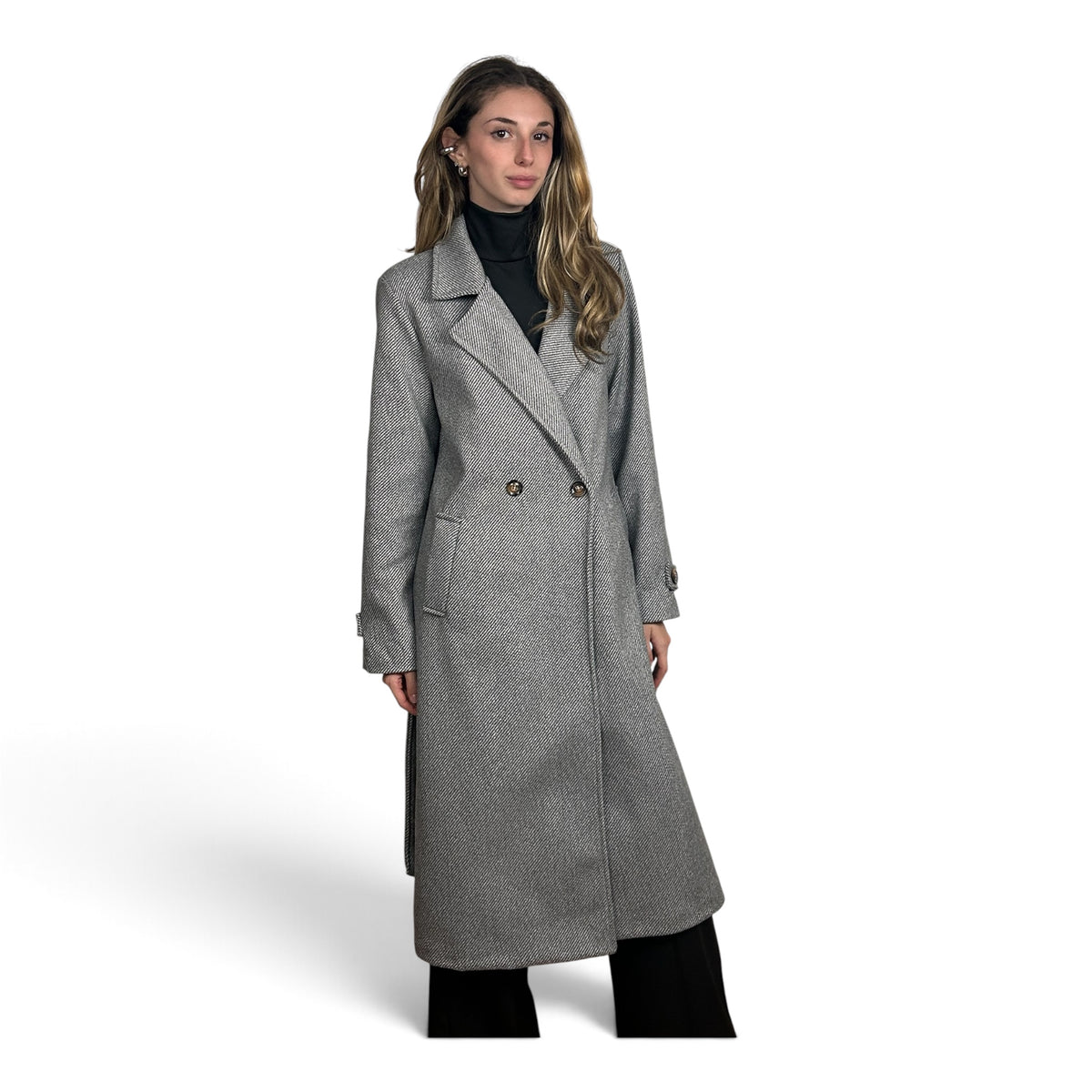 Cappotto Lungo Spigato Grigio