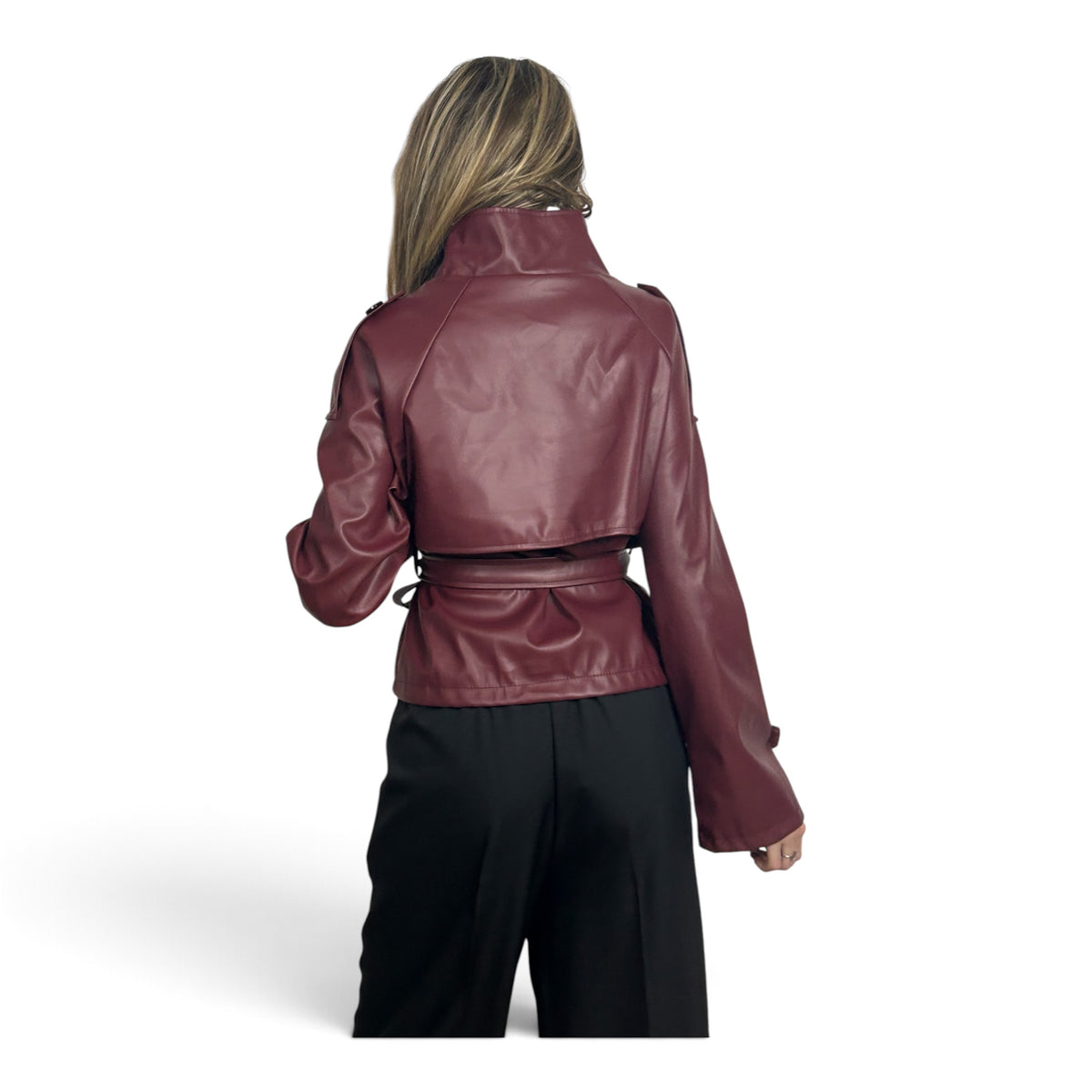 Giacca In Ecopelle Collo Alto Bordeaux