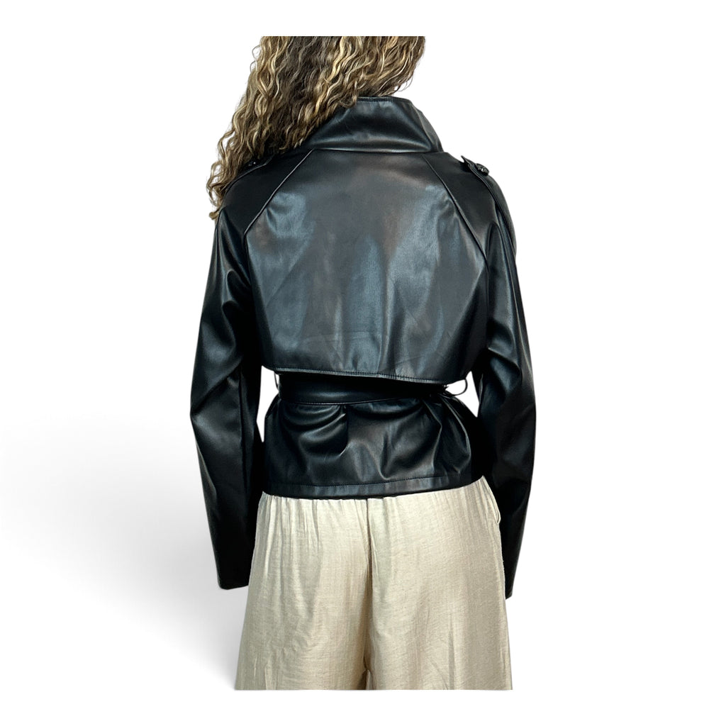 Giacca In Ecopelle Collo Alto | Nero