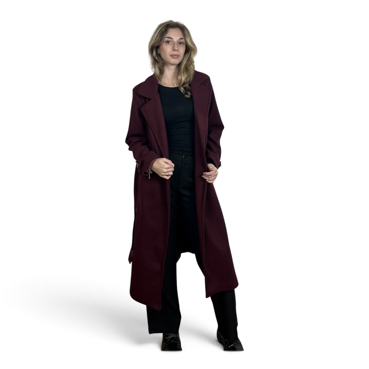 Cappotto Lungo Spigato Bordeaux