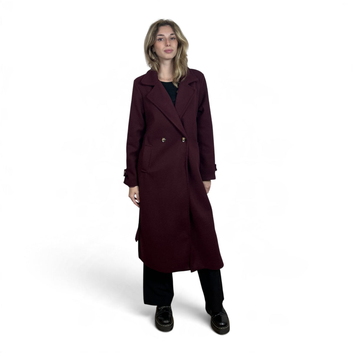 Cappotto Lungo Spigato Bordeaux