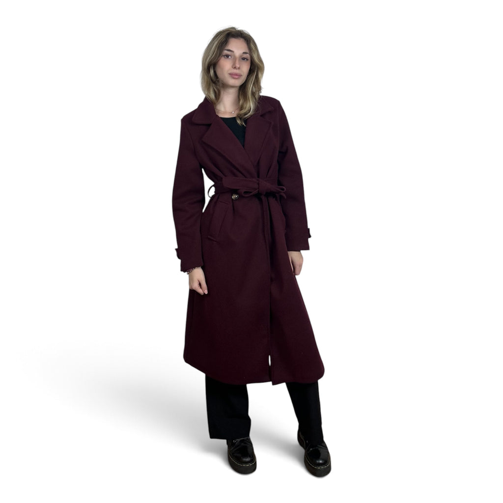 Cappotto Lungo Spigato Bordeaux