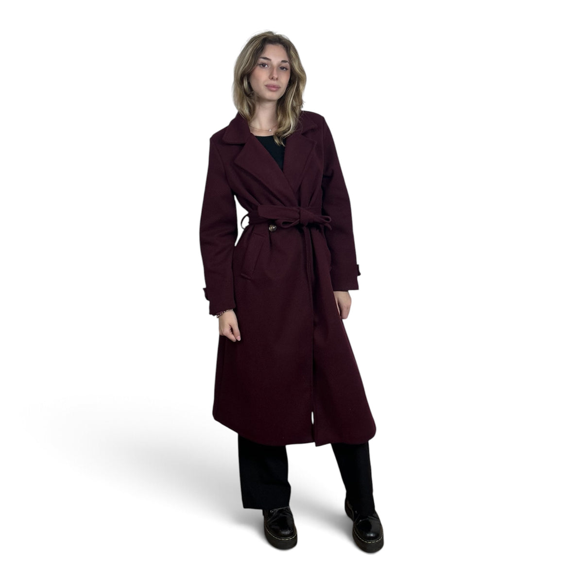 Cappotto Lungo Spigato Bordeaux