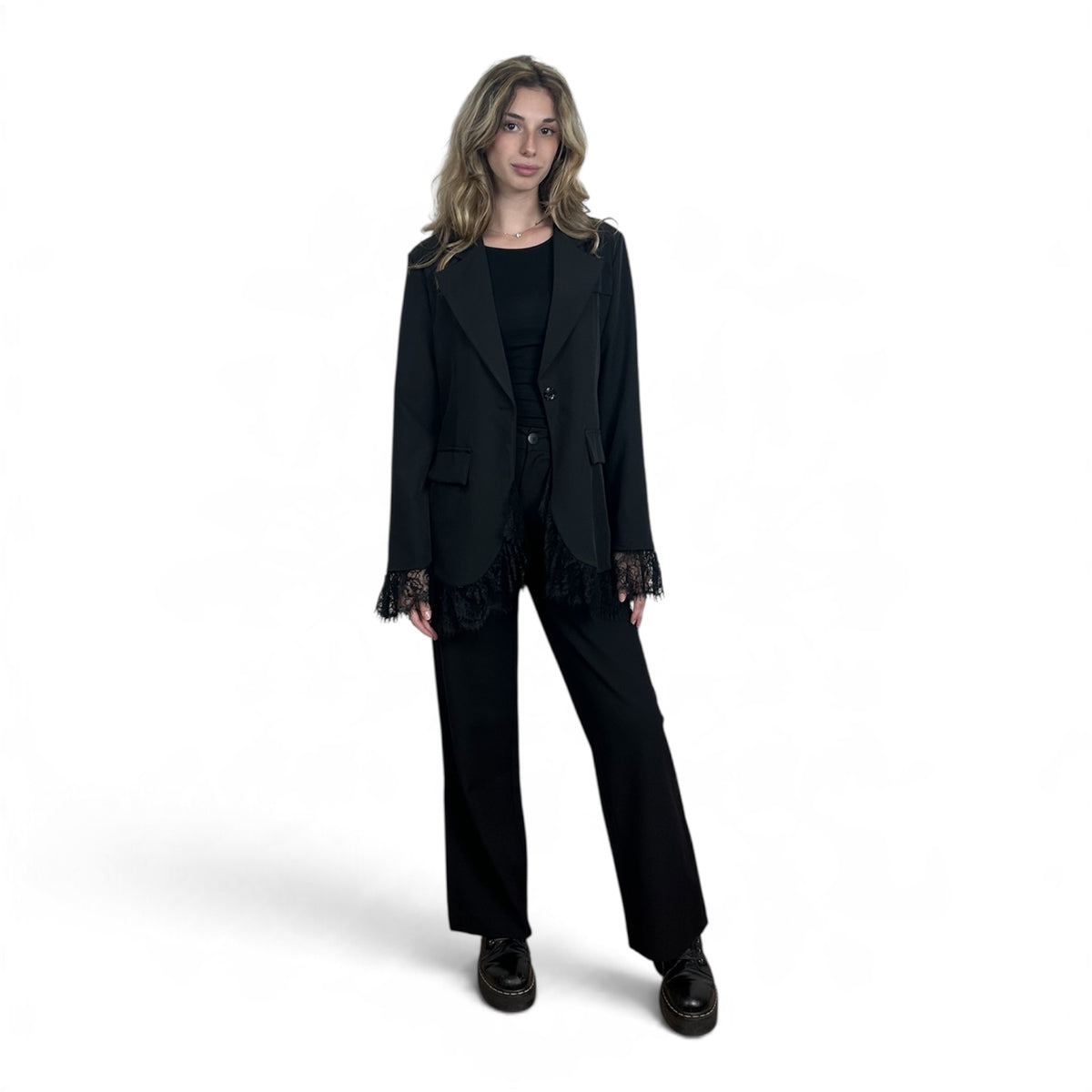 Blazer Nero Con Pizzo