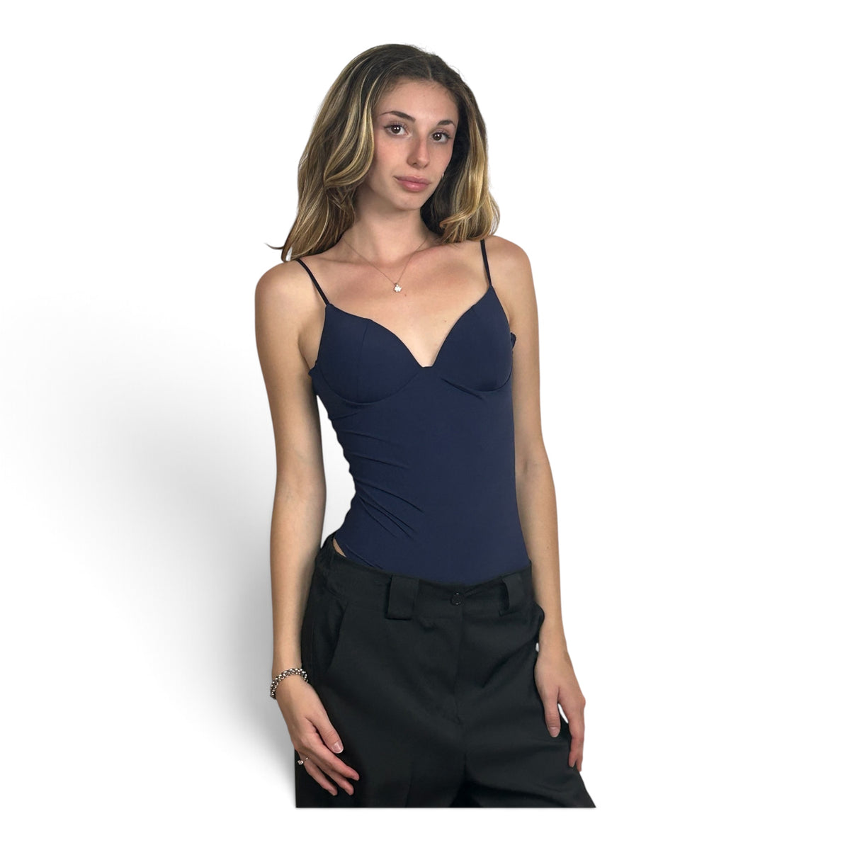Body Scollato con Coppe Blu